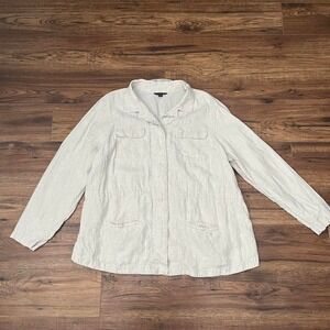 Lands‎ End 100% Linen Utility Jacket Top Cream Lightweight Women 20W Minimalist